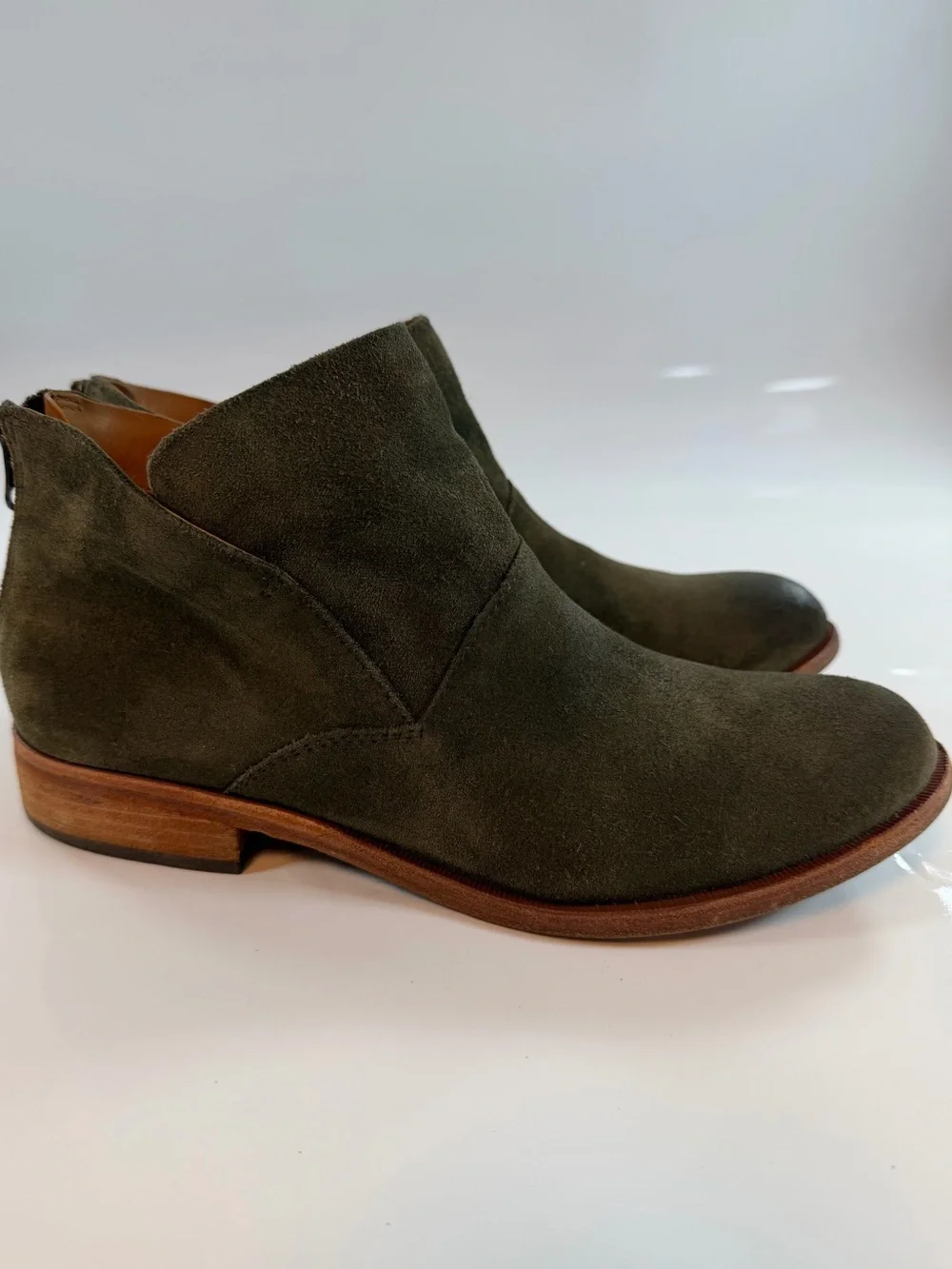 Kork-Ease Olive Green Suede Ankle Boots Back Zip Women’s‎ Size 8.5
